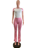 Women American Contrast Raglan Sleeve Casual Sports Yoga Top and Long Pants Two-Piece Set