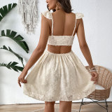 Women Summer Hollow Backless Flying Sleeve Strap Dress