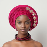 Women diamond-studded heavy-duty shiny silk layered Lace-Up wedding party African turban hat