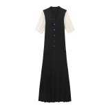 Women Short Sleeve Button Knitting Dress