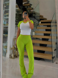 Women American Contrast Raglan Sleeve Casual Sports Yoga Top and Long Pants Two-Piece Set