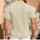 Men's Summer Short Sleeve Striped Hollow Casual Polo Top