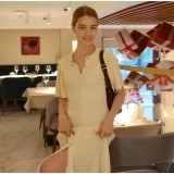 Women Short Sleeve Button Knitting Dress