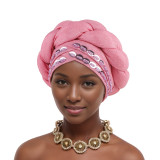 Women sewn sequined African turban hat