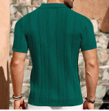 Men's Summer Short Sleeve Striped Hollow Casual Polo Top