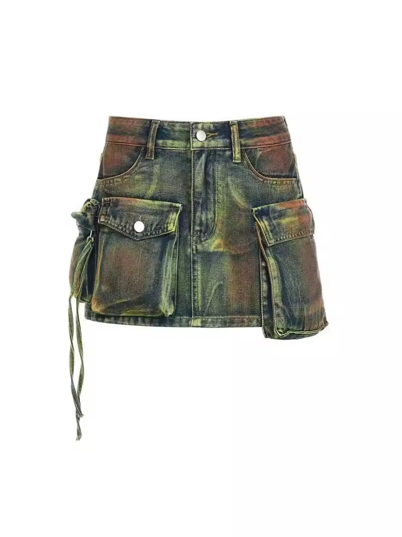 Denim Strapless Top & Multi-Pocket Skirt Two-Piece Set