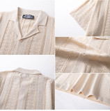 Men's Summer Short Sleeve Striped Hollow Casual Polo Top