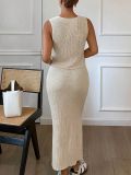 Women Spring Summer Flower Knitting Sleeveless Vest and Skirt Two-Piece Set
