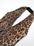 Women Spring Summer Sexy V Neck Leopard Print Backless Dress