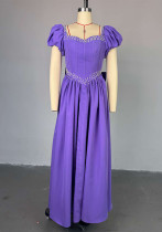 Women Spring Elegant Square Neck Beaded Bandage Dress