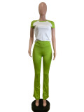 Women American Contrast Raglan Sleeve Casual Sports Yoga Top and Long Pants Two-Piece Set