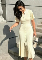 Women Short Sleeve Button Knitting Dress