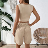 Women Casual Summer Sleeveless Vest Top and Shorts Two-Piece Set