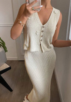 Women Spring Summer Flower Knitting Sleeveless Vest and Skirt Two-Piece Set Women Spring Summer Flower Knitting Sleeveless Vest and Skirt Two-Piece Set