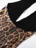 Women Spring Summer Sexy V Neck Leopard Print Backless Dress