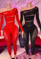 Women Sexy Beaded One Shoulder Long Sleeve Stretchy Bodysuit Women Sexy Beaded One Shoulder Long Sleeve Stretchy Bodysuit