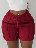Women Spring Solid Casual Drawstring Shorts