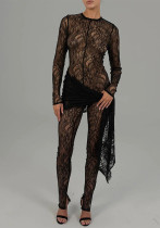 Women Spring Lace See-Through Sexy Long Sleeve Jumpsuit Women Spring Lace See-Through Sexy Long Sleeve Jumpsuit