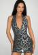 Women Spring Summer Sexy V Neck Leopard Print Backless Dress