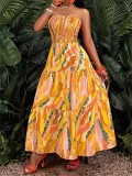 Women Summer Career Sleeveless Printed Strap Dress
