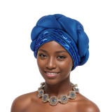 Women sewn sequined African turban hat