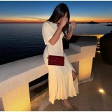 Women Short Sleeve Button Knitting Dress