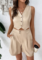 Women Casual Summer Sleeveless Vest Top and Shorts Two-Piece Set