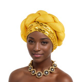Women sewn sequined African turban hat