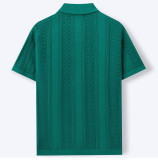 Men's Summer Short Sleeve Striped Hollow Casual Polo Top