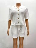 Women African Summer Short Sleeve Shirt Shorts Casual Two-piece Set