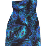 Women Spring Sexy Print Sleeveless Strapless Sexy Bodycon Dress