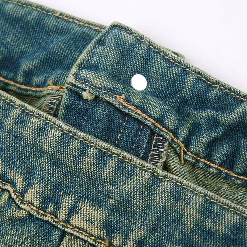 Denim Strapless Top & Multi-Pocket Skirt Two-Piece Set