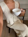 Women Spring Summer Flower Knitting Sleeveless Vest and Skirt Two-Piece Set