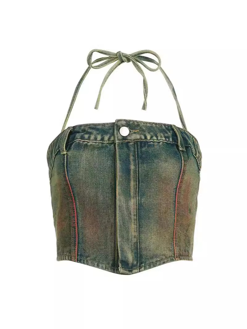 Denim Strapless Top & Multi-Pocket Skirt Two-Piece Set