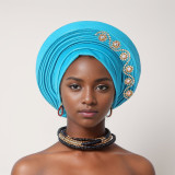 Women diamond-studded heavy-duty shiny silk layered Lace-Up wedding party African turban hat