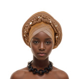 Women wedding party multi-layer diamond-studded African turban hat
