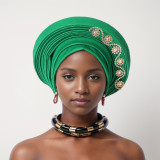 Women diamond-studded heavy-duty shiny silk layered Lace-Up wedding party African turban hat
