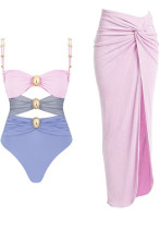 Women Color Block Hollow Sexy One-Piece Swimwear Two-Piece Set Women Color Block Hollow Sexy One-Piece Swimwear Two-Piece Set