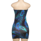 Women Spring Sexy Print Sleeveless Strapless Sexy Bodycon Dress