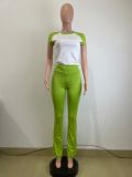 Women American Contrast Raglan Sleeve Casual Sports Yoga Top and Long Pants Two-Piece Set