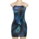 Women Spring Sexy Print Sleeveless Strapless Sexy Bodycon Dress