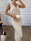 Women Spring Summer Flower Knitting Sleeveless Vest and Skirt Two-Piece Set