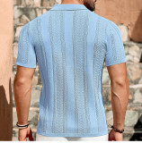 Men's Summer Short Sleeve Striped Hollow Casual Polo Top