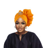 Women wedding elegant sewn flower with brooch African turban hat