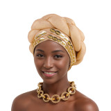 Women sewn sequined African turban hat