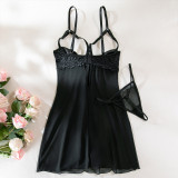 Sexy Satin Bow See Through Lace Nightdress