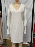 Women long sleeve lace Patchwork V-neck dress