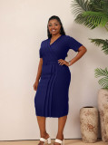 Elegant Plus Siz Office Chic V Neck Slim Fit Pencil Midi Dress