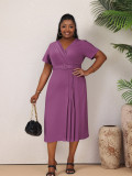 Elegant Plus Siz Office Chic V Neck Slim Fit Pencil Midi Dress