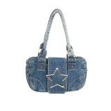Women retro metal five-pointed star Denim handbag